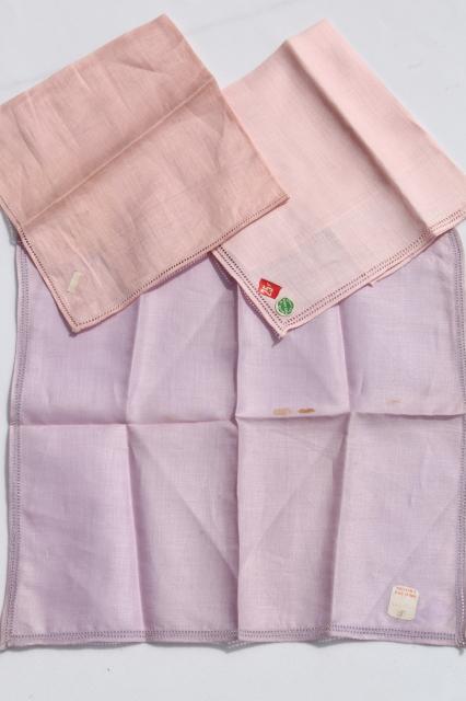 lot vintage fine linen handkerchiefs, pastel colored hankies w/ hemstitching
