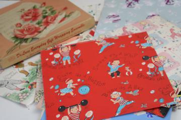 lot vintage gift wrapping paper w/ original box plus lots more, cute prints baby animals, kids
