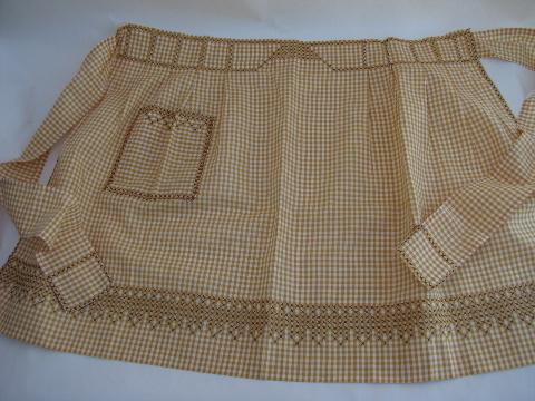 lot vintage gingham checks kitchen aprons w/ cross-stitch