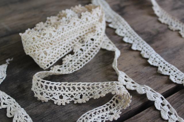 lot vintage handmade crochet lace sewing trim, narrow baby lace edgings
