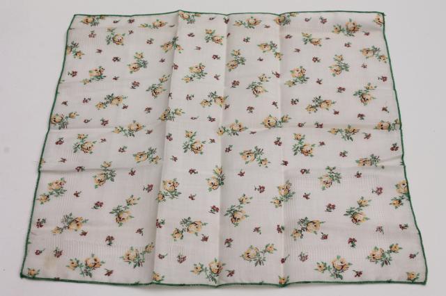 lot vintage hankerchiefs, ladies cotton hankies w/ print flowers or hemstitching embroidery