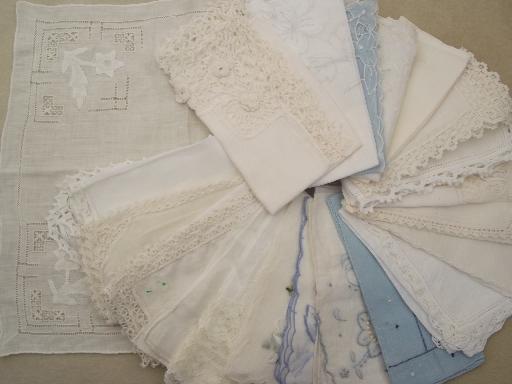 lot vintage hankies, Swiss and Madeira style embroidered lace handkerchiefs