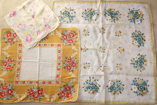 lot vintage hankies w/ flower prints, 25 pretty printed cotton handkerchiefs