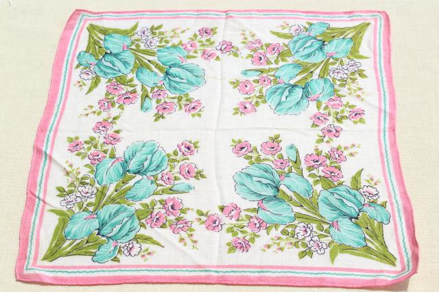 lot vintage hankies w/ flower prints, 30+ pretty printed cotton handkerchiefs