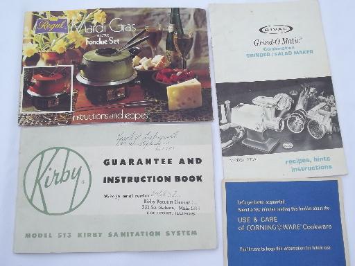 lot vintage kitchenware / kitchen appliance owners manuals, instructions