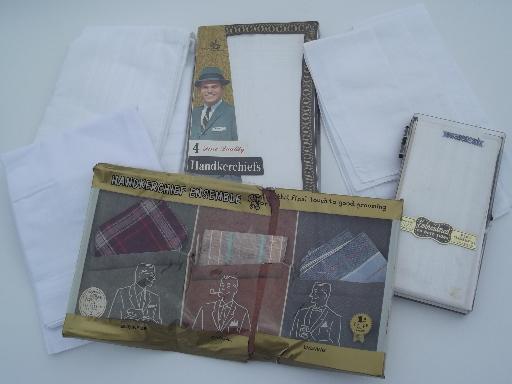 lot vintage mens hankerchiefs and cotton pocket squares, red, brown, blue