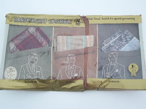 lot vintage mens hankerchiefs and cotton pocket squares, red, brown, blue
