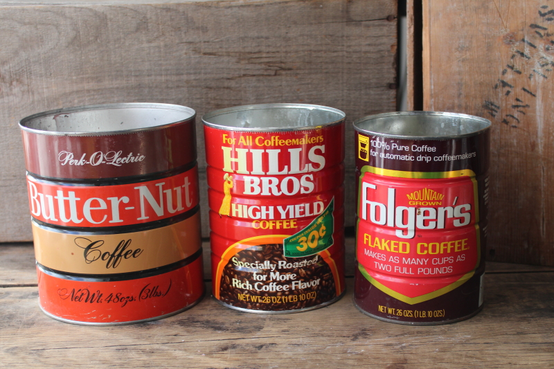 lot vintage metal coffee cans empty tins Hills, ButterNut, Folgers
