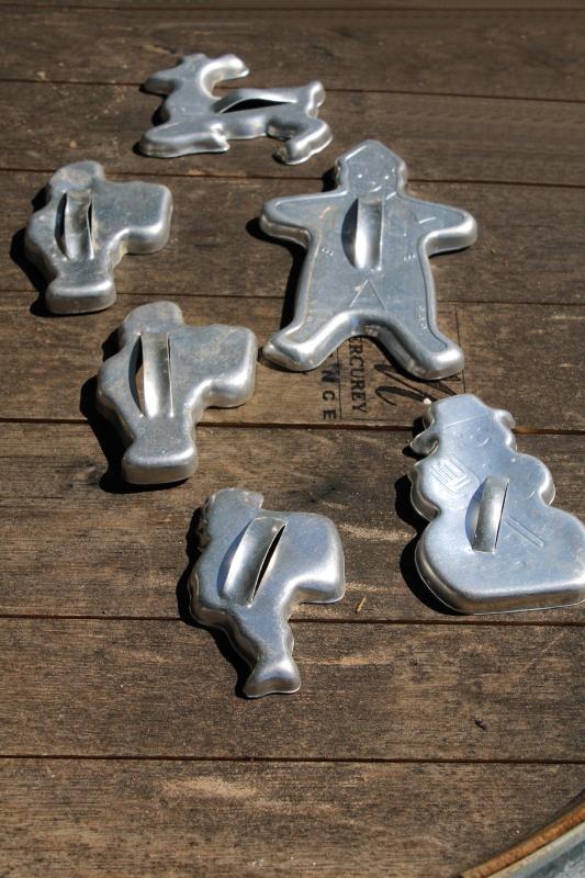 lot vintage metal cookie cutters, holiday shapes, biscuit cutters w/ handles