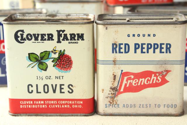 lot vintage metal spices tins, boxes, glass bottle from Dove, Frank Tea Spice Co