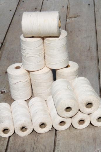 lot vintage natural cotton string rug thread, carpet warp weaving cord yarn