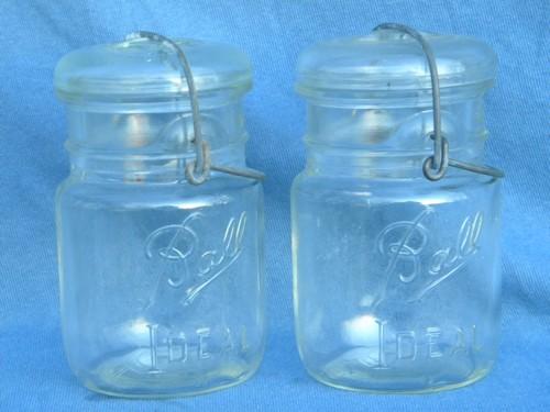 lot vintage old 1 pt Ball Ideal mason storage jars w/glass and wire lids