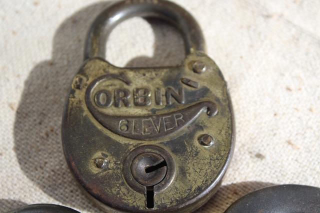 lot vintage padlocks, Omeco, Reese, Corbin six lever locks without keys