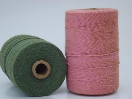 lot vintage pink and green cotton rug thread, carpet warp weaving cord