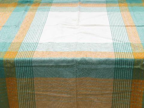 lot vintage plaid cotton kitchen tablecloths or picnic table cloths, 1950s - 60s