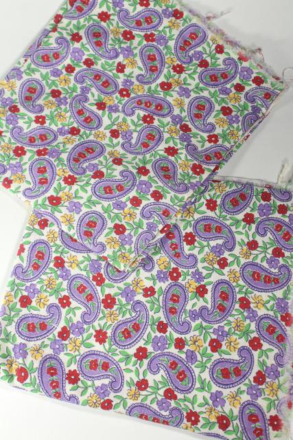 lot vintage print cotton feed sack fabric, feedsack pieces for quilting, small sewing projects