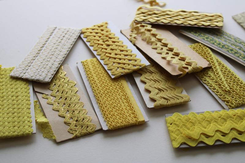 lot vintage sewing craft trims, edging, rick-rack, lace - yellow & cream shades