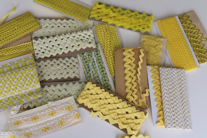 lot vintage sewing craft trims, edging, rick-rack, lace - yellow & cream shades