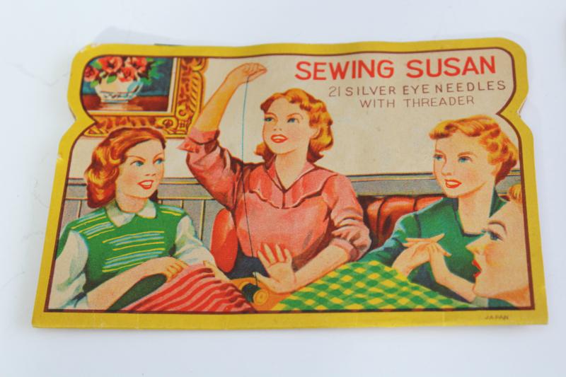 lot vintage sewing needles, needle books collection w/ retro graphics & advertising