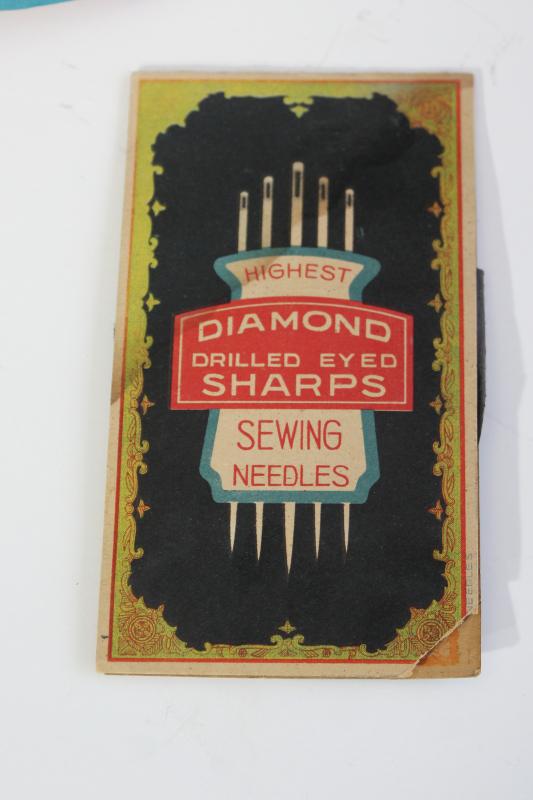 lot vintage sewing needles, needle books collection w/ retro graphics & advertising