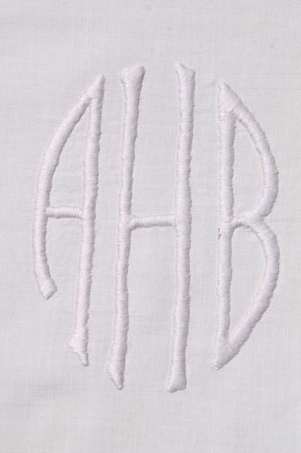 lot vintage white cotton pillow cases & shams w/ embroidered monograms ...