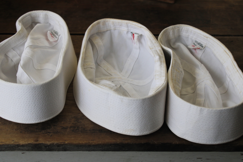 lot vintage white cotton sailor hats small sizes, surplus style fashion or nautical decor
