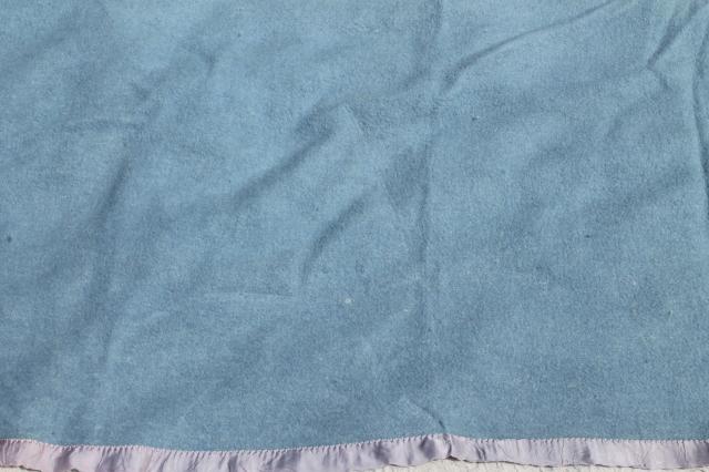lot vintage wool bed blankets in shades of blue, warm all wool blankets for winter