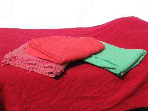 lot vintage wool blankets, pinks & green, felted cutting fabric for rugs or crafts?