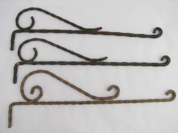 lot vintage wrought iron hangers or sign holders, antique curtain rods