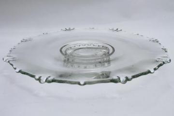 low glass cake stand, vintage Village Guild Indiana glass footed dessert plate