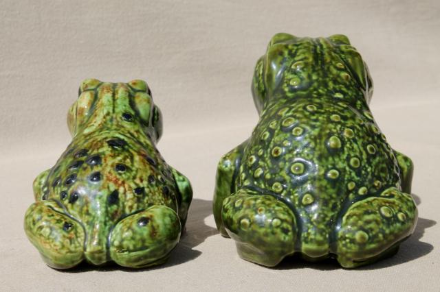 lucky ceramic garden toads, large warty toad figurines, retro 70s vintage