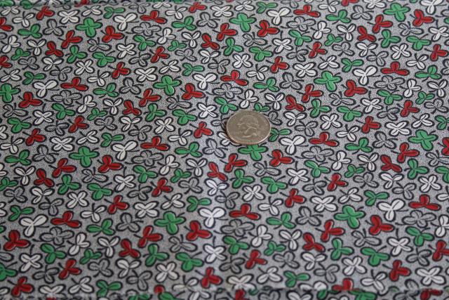 lucky hidden four leaf clover shamrock print cotton fabric, 30s 40s vintage