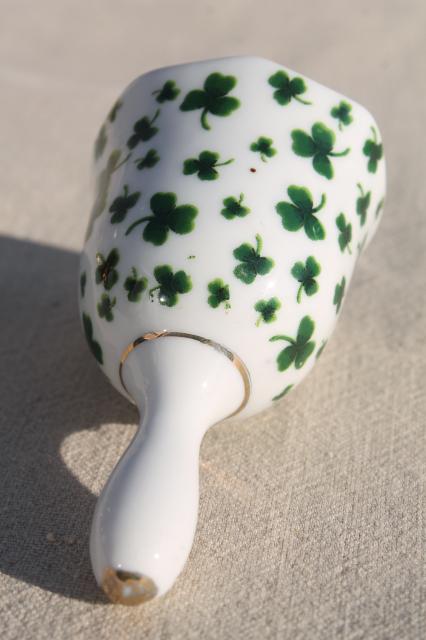 lucky shamrocks green clover chintz china bell, vintage ceramic table bell