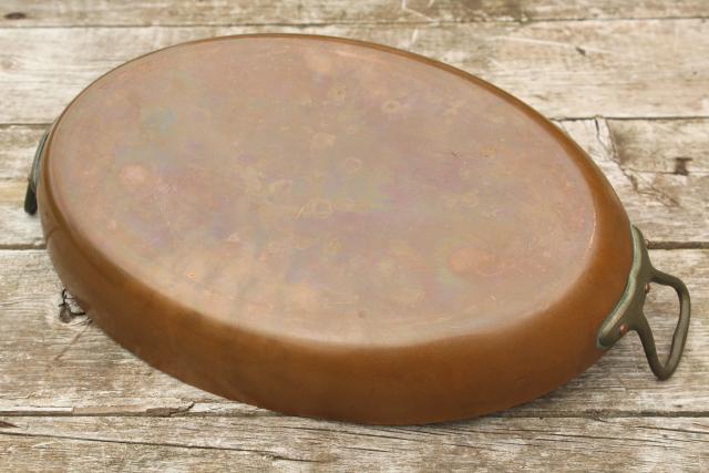 made in France huge heavy copper oval baking dish, saute pan or gratin paella