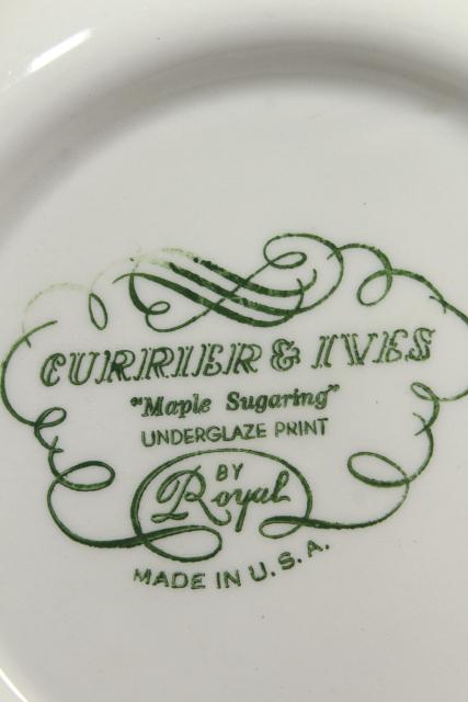 maple sugaring scene Currier & Ives, vintage blue and white transferware china serving bowl