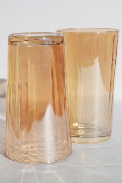 Set of 8 Peach Luster Carnival Glass Tumblers Drinking Glasses Vertical  Panels Marigold Luster Iridescent 10 Ounce 