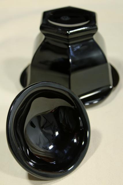 marked Baccarat ebony black crystal jam pot or covered jar, vintage Missouri pattern