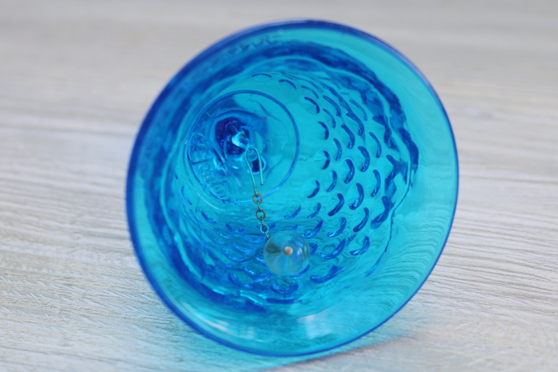 marked Fenton hobnail glass bell, 1970s vintage colonial blue colored glass