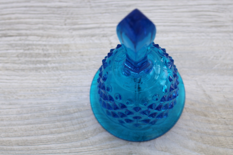marked Fenton hobnail glass bell, 1970s vintage colonial blue colored glass