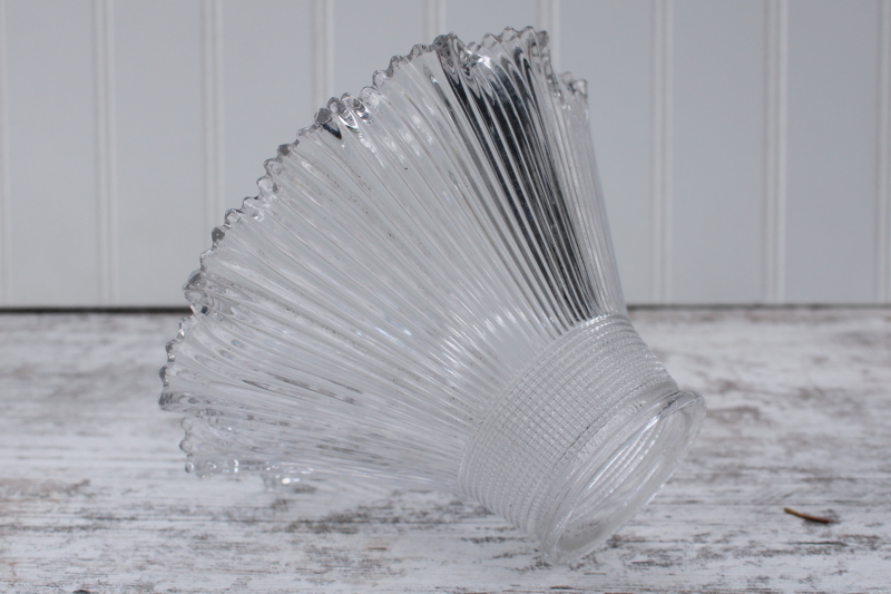 marked Holophane vintage prismatic ribbed clear glass shade for lamp or industrial light