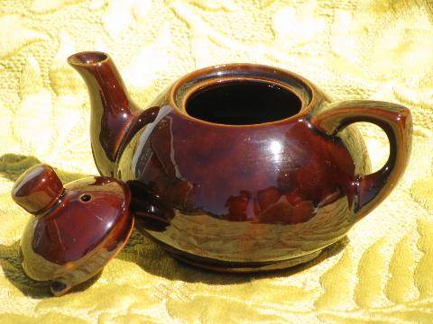 marked for Ming Tea Company, vintage Japan redware pottery teapot