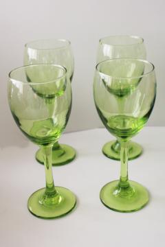 matcha green tea colored glass stemware, water goblets or wine glasses 