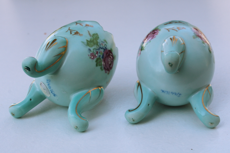 matching pair vintage Napco Japan cracked egg shape vases, Easter decor pale blue eggs