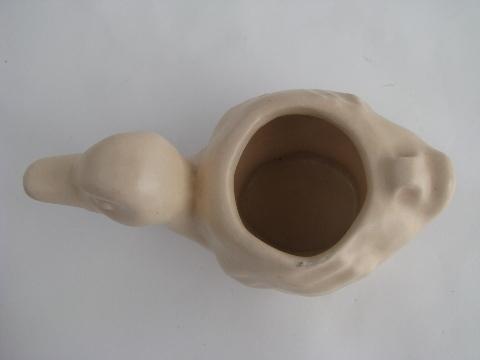 matte ivory glaze figural duck planter, 30s or 40s USA art pottery