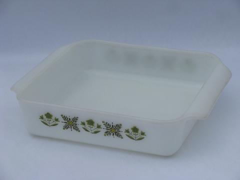 meadow green vintage Fire-King ovenware kitchen glass square baking pan