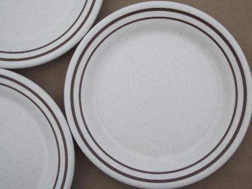 melmac sandwich plates, restaurant ware speckled melamine w/ brown band