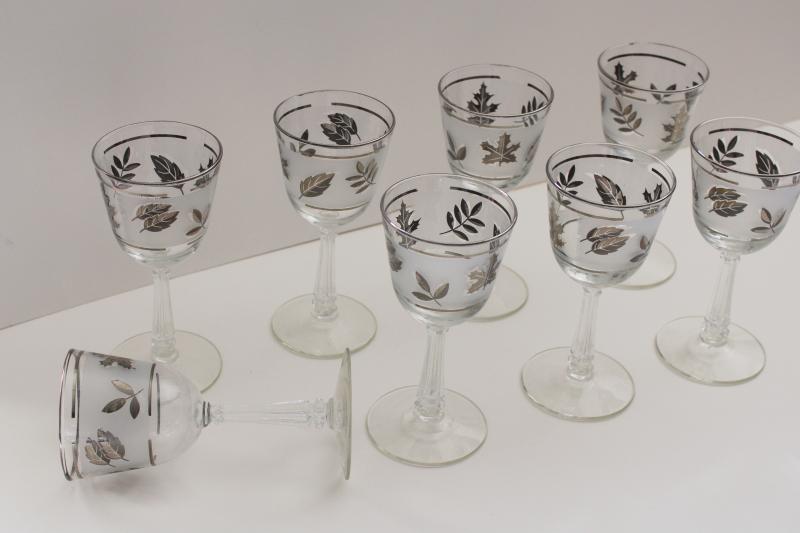 mid century mod Silver Foliage pattern Libbey glass wine glasses set of 8