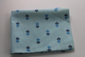mid-century mod geometric print cotton fabric, aqua crosshatch w/ squares