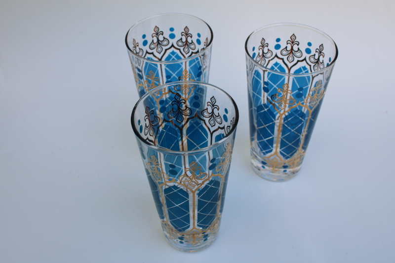MCM Classic Anchor Hocking Gold Trim Cocktails Juice Water Glasses