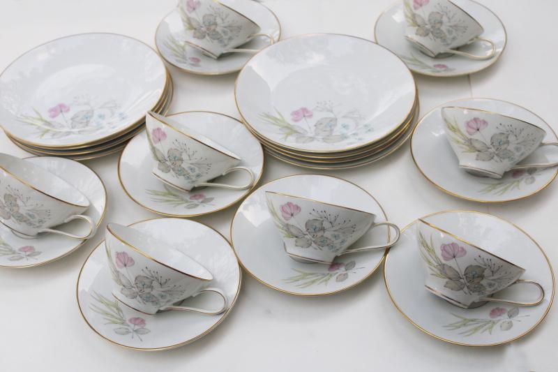 mid century mod vintage Rosenthal Parisian Spring china set of 8 trios plates, cups & saucers